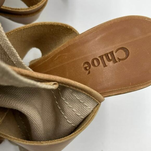 CHLOE Strap Leather Canvas Gladiator High Heel Brown Beige Sandal Sz 36/5.5 - Picture 3 of 10